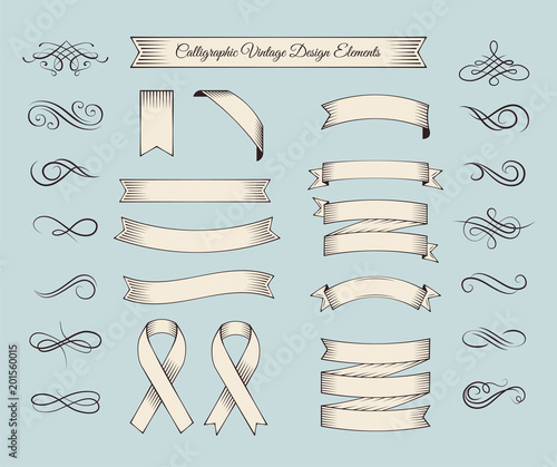 Vintage elements and page decoration. Ornate frames and scroll element. Kit of Vintage Elements