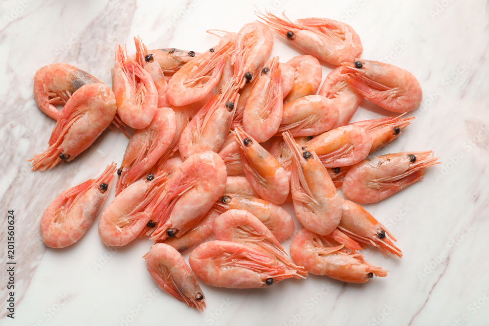 Fresh raw shrimps on board