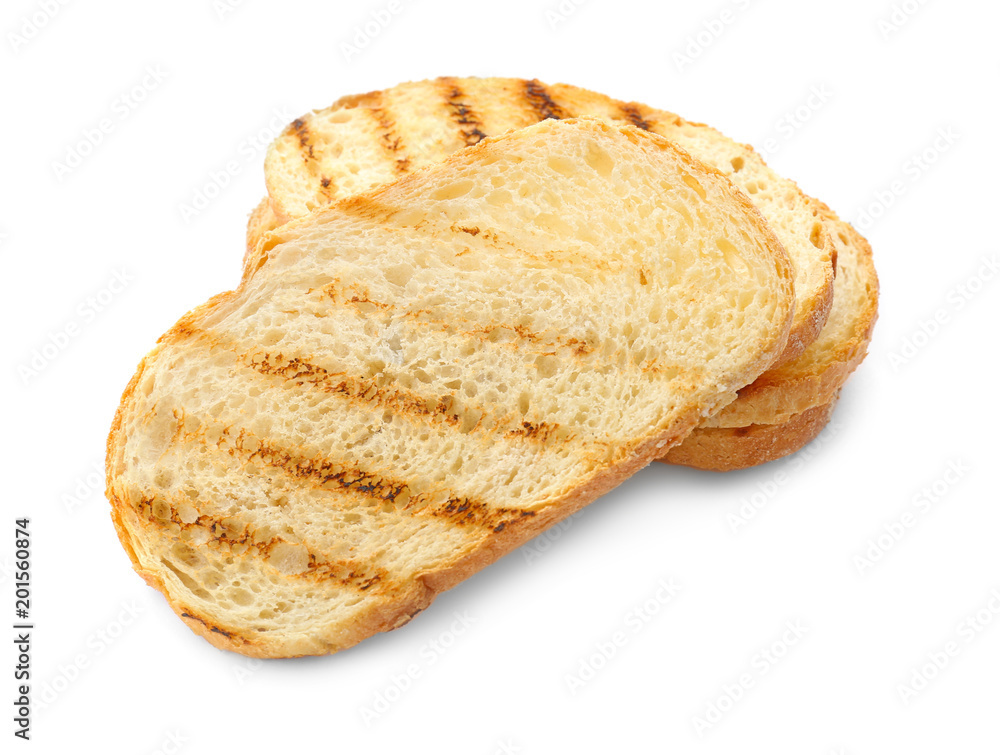 Toasted bread on white background