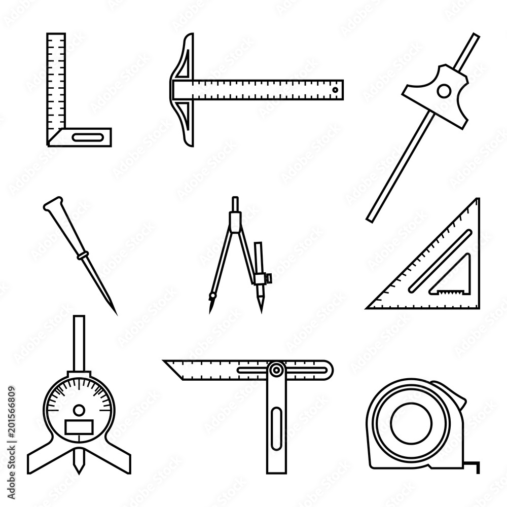 Different Kinds Of Measuring Tools Vector Thin Line Stock Vector