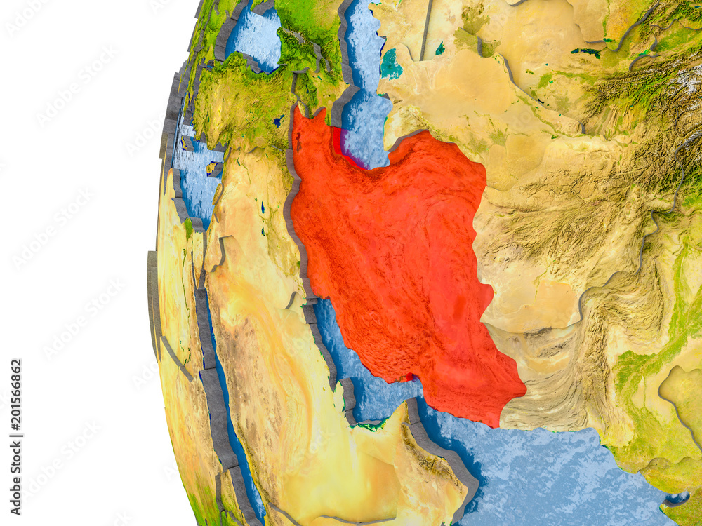 Map of Iran on model of globe