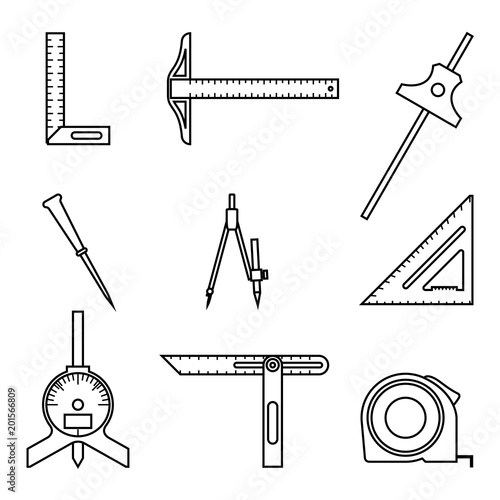 Different kinds of measuring tools. Vector thin line