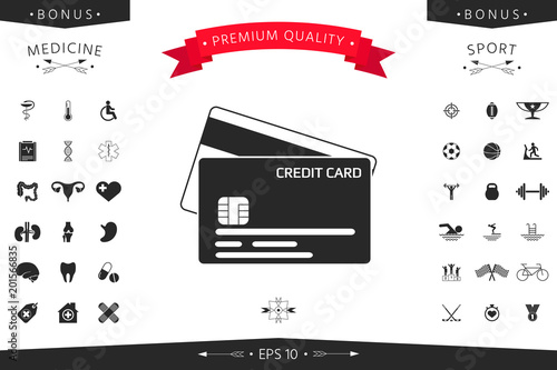 Credit card with a chip and magnetic stripe -  icon