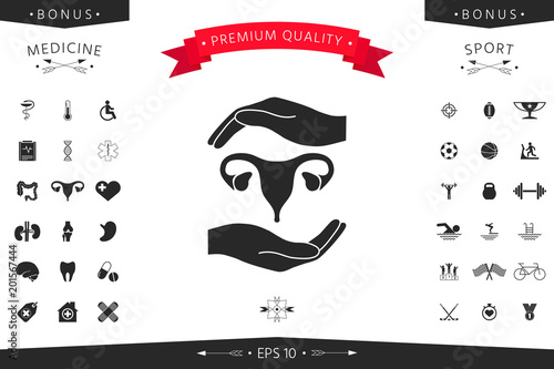 Hands holding Female uterus - protection symbol