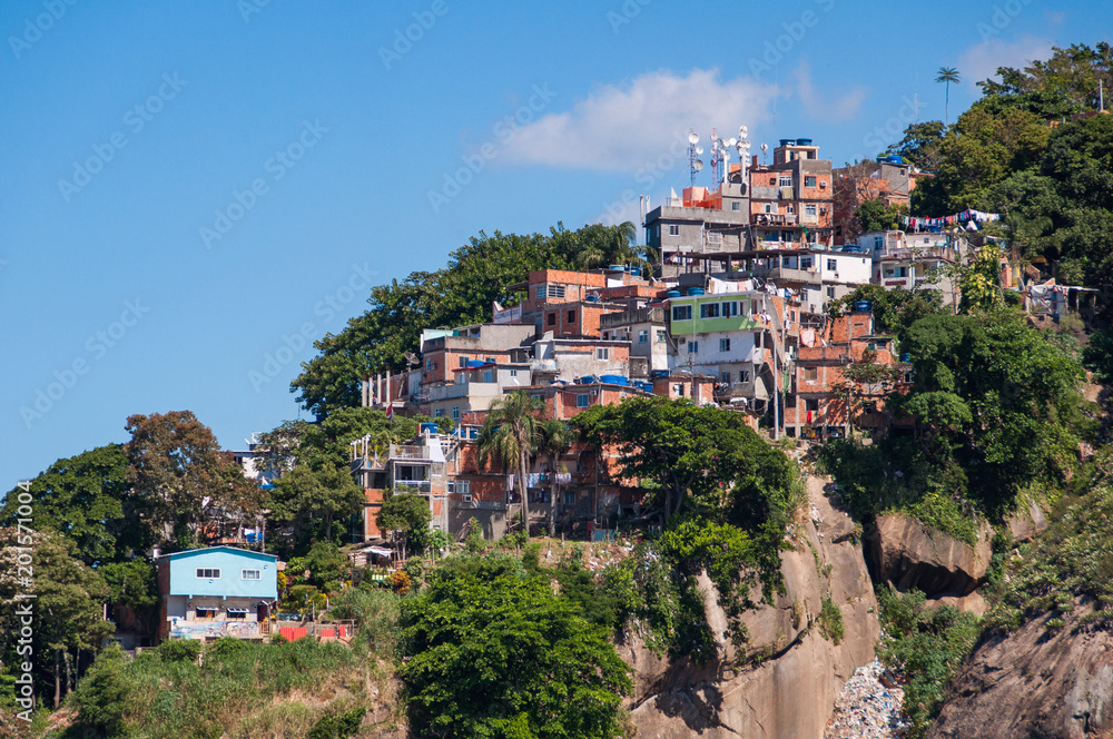 Fragile Residential Buildings on the Rock in Favela of Rio de Janeiro