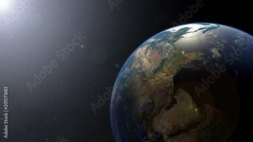 Earth on Space with Sun light and Star,Planet galaxy with copy space,Elements of this image furnished by NASA.