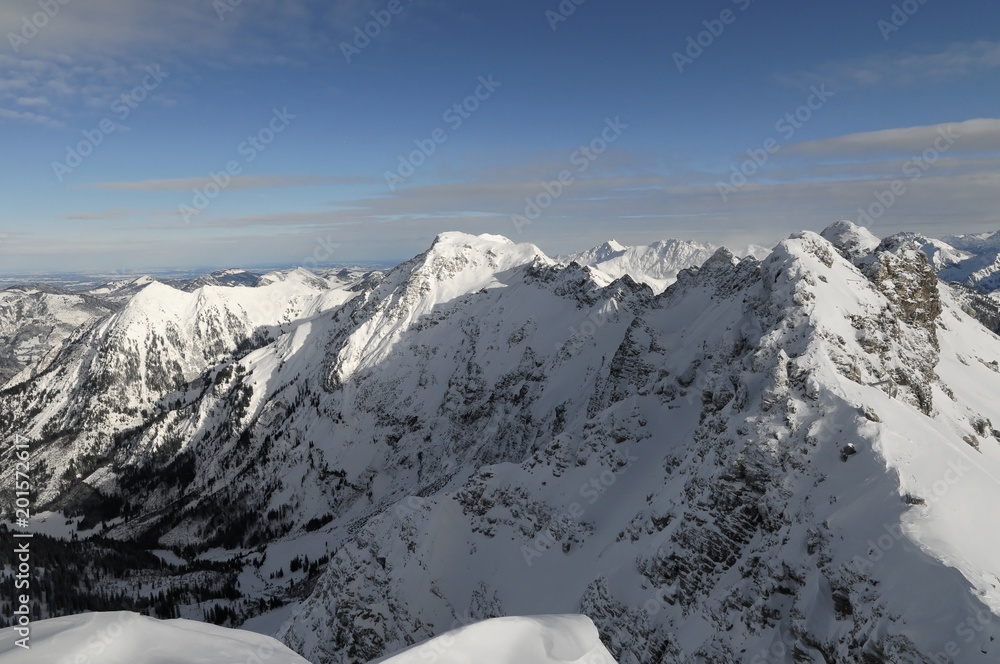 Bergpanorama vom Gipfel, Nebelhorn, 2224m, Oberstdorf, Oberallgäu, Bayern, Deutschland, Europa