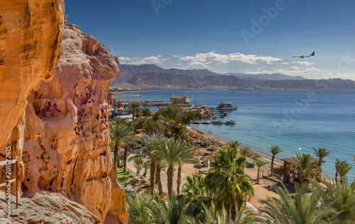 Summer day on central beach of Eilat - famous international resort and recrea...