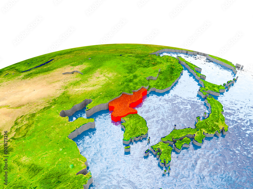 North Korea on model of Earth