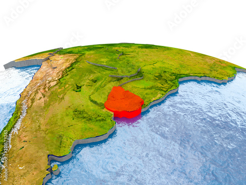 Uruguay on model of Earth