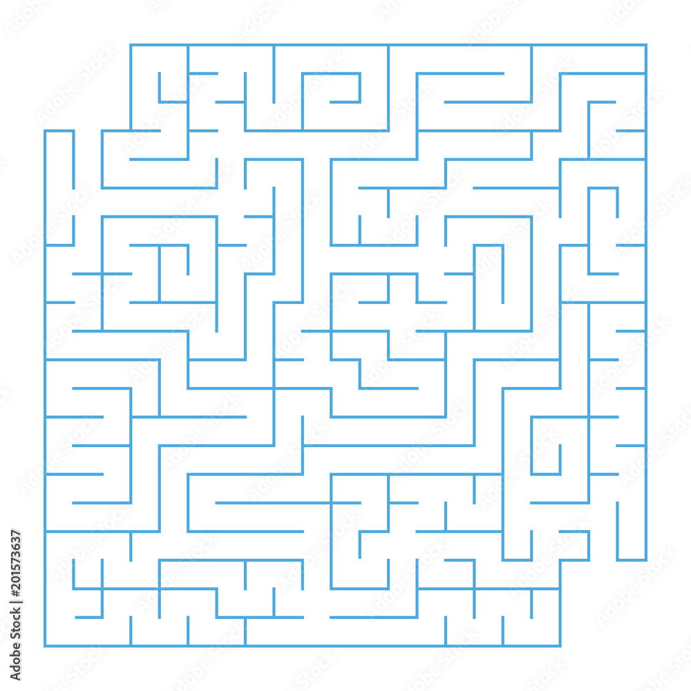 A square labyrinth with an entrance and an exit. Simple flat vector isolated illustration. With a place for your drawings