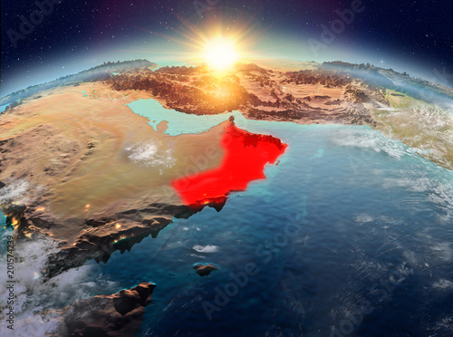 Oman from space in sunrise