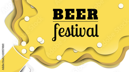 Beer spilling from glass, paper art/paper cutting style