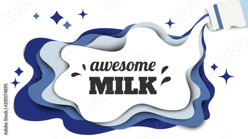 Milk spilling from bottle, paper art/paper cutting style