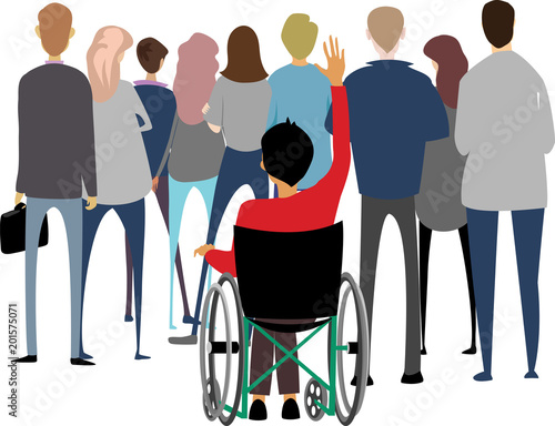 crowd and a man in a wheelchair