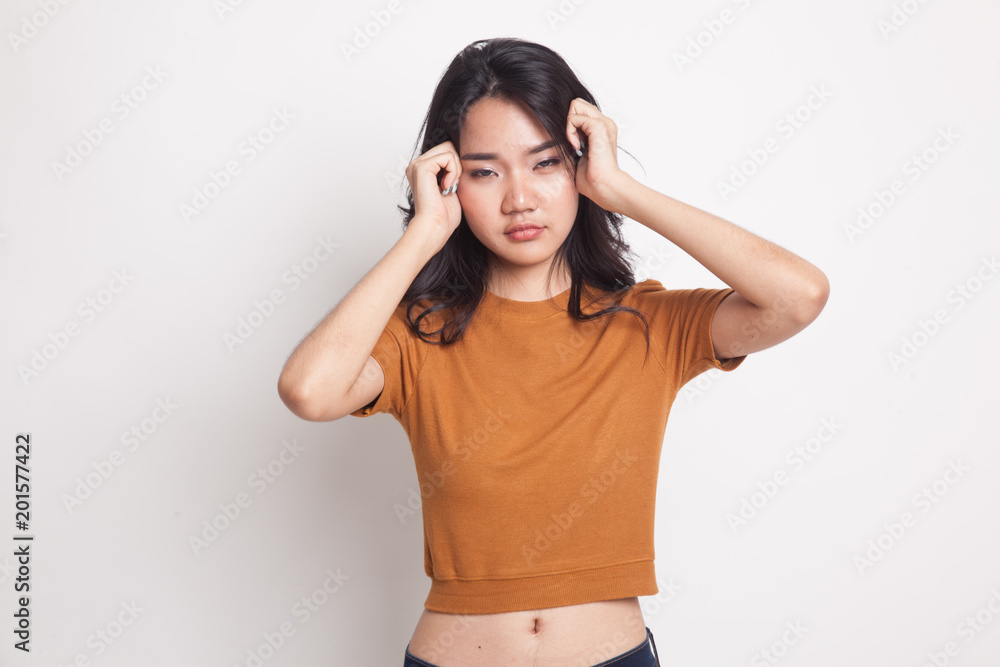 Young Asian woman got sick and headache. Young Asian woman got sick and headache.