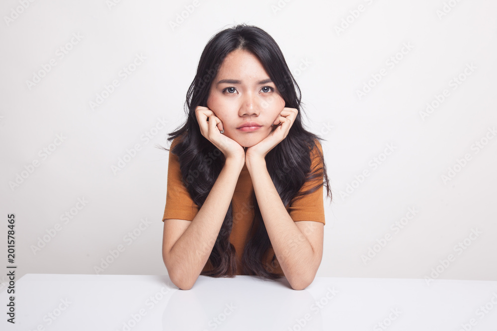 Asian girl with sad emotion.