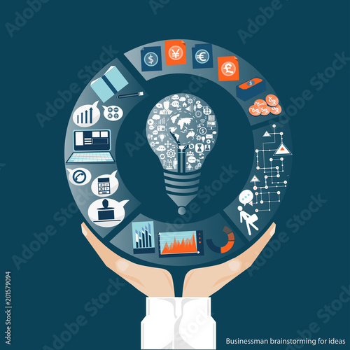 Vector Businessman Brainstorming for ideas finance
