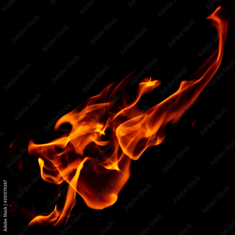 Fototapeta premium Red flame of fire on a black background