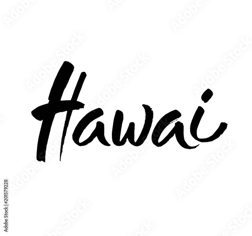 hawai, text design. Typography poster. Usable as background. Modern brush calligraphy. Ink hand lettering. Vector