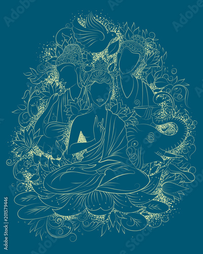 Lord Buddha in meditation for Buddhist festival of Happy Buddha Purnima Vesak