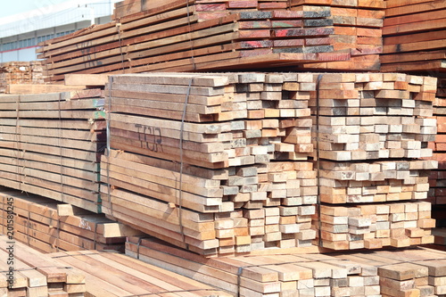 Stack of square rubberwood