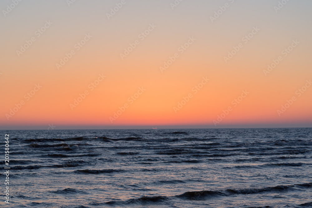 Sunset in Baltic sea at Latvia coast.