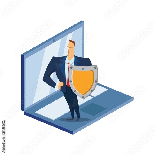 GDPR, RGPD, DSGVO concept illustration. General Data Protection Regulation. The protection of personal data. Computer monitor and security guard, isolated on white background.