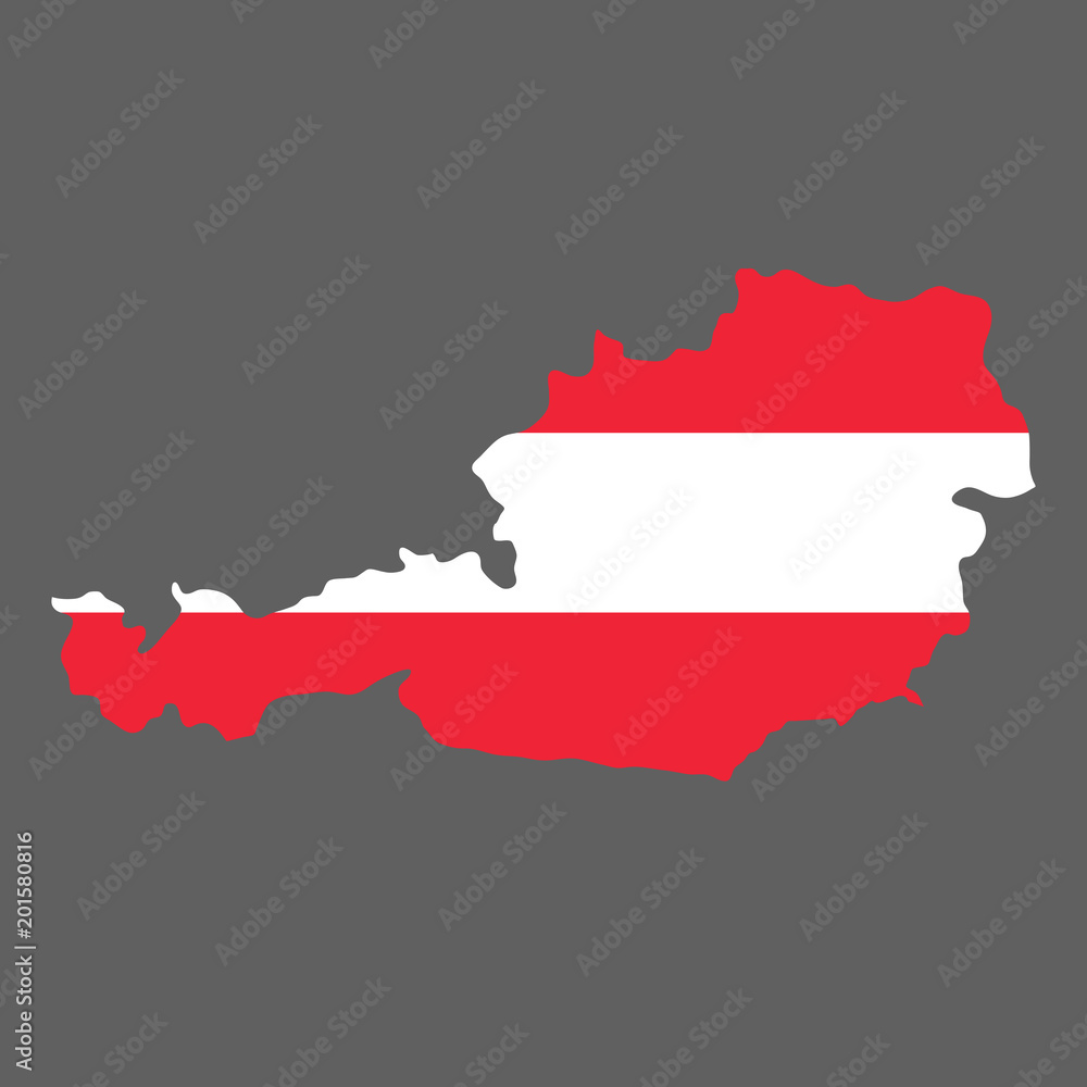 silhouette country borders map of Austria on national flag background of vector illustration