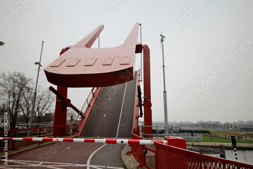 Bridge for Cyclist over the old Rhine river in Leiderdorp is opening photo