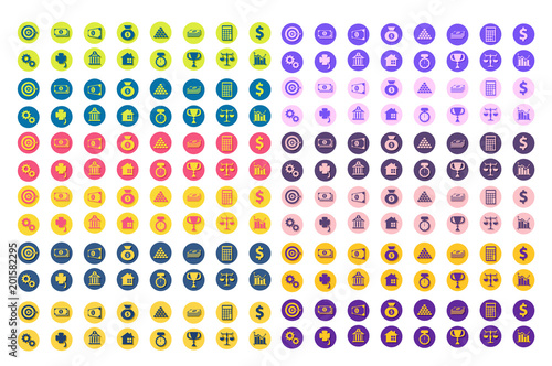 Set of business and money icons in vibrant colors.