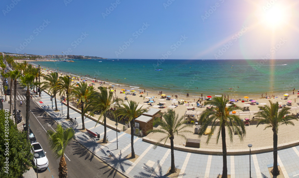 View of Salou Platja Llarga Beach in Spain during sunny day
