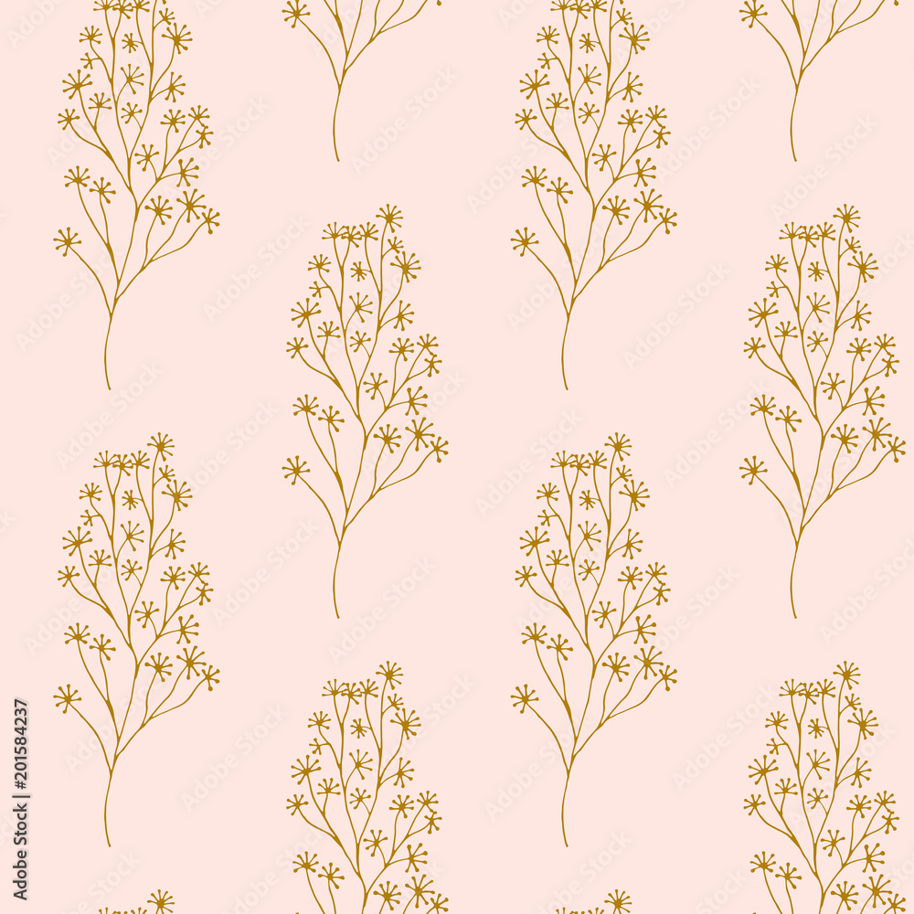 Seamless pattern. Cute pattern in branches. Pink background.