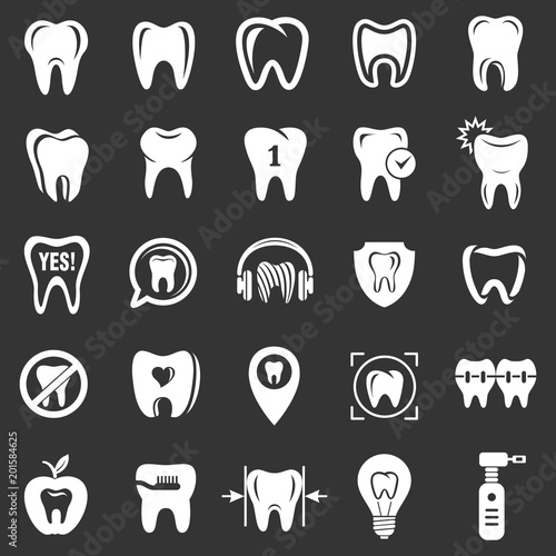 Tooth logo dental clinic icons set vector white isolated on grey background 