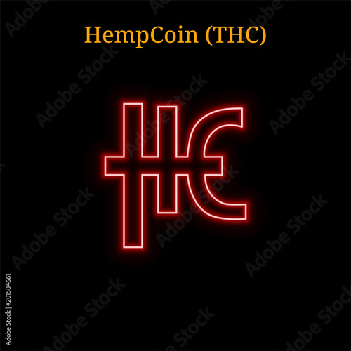 Red neon HempCoin (THC) cryptocurrency symbol photo