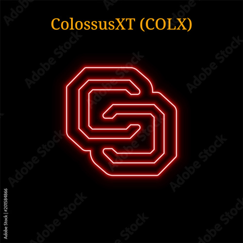 Red neon ColossusXT (COLX) cryptocurrency symbol photo