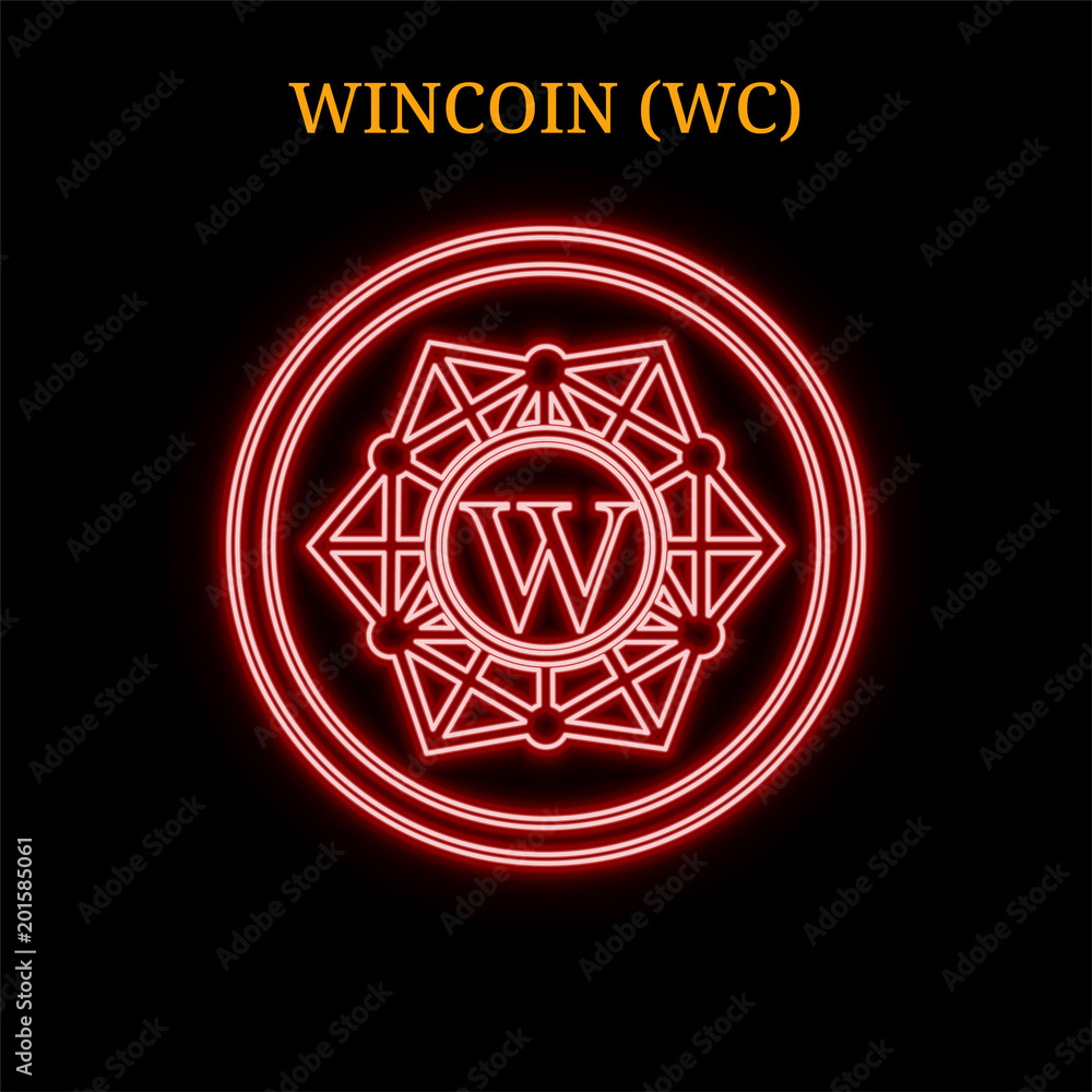 Red neon WINCOIN (WC) cryptocurrency symbol Red neon WINCOIN (WC) cryptocurrency symbol