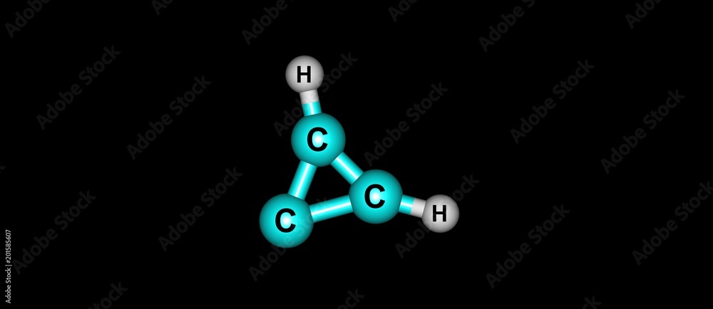 Cyclopropenylidene molecular structure isolated on black background