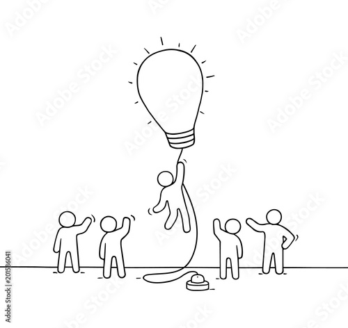 workers with flying lamp idea.