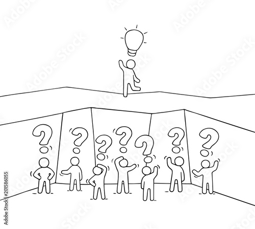 Cartoon working little people in the abyss.