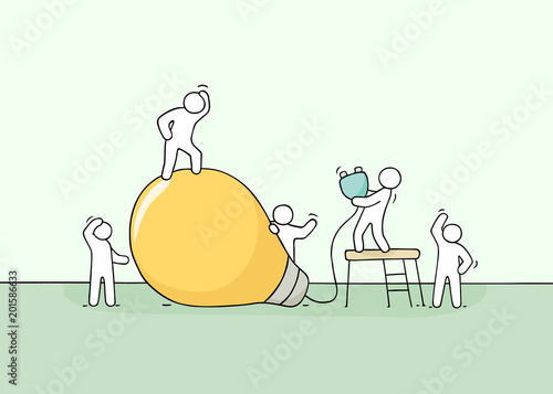  scene of workers with lamp idea.