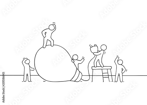 scene of workers with lamp idea.