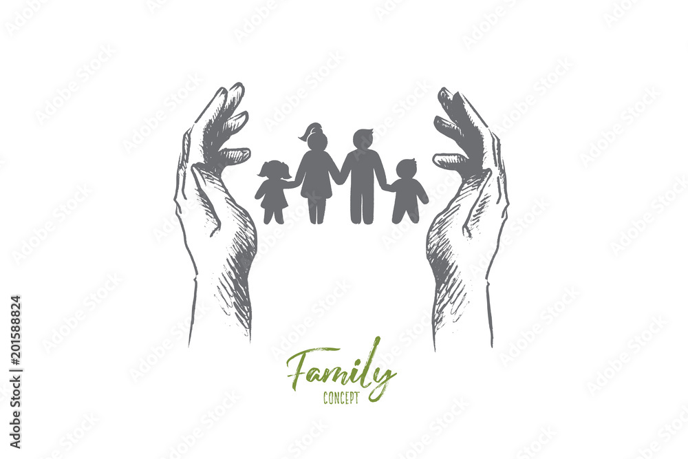 Family concept. Hand drawn silhouette of family mother father and children.  Happy family concept poster isolated vector illustration. Stock Vector |  Adobe Stock