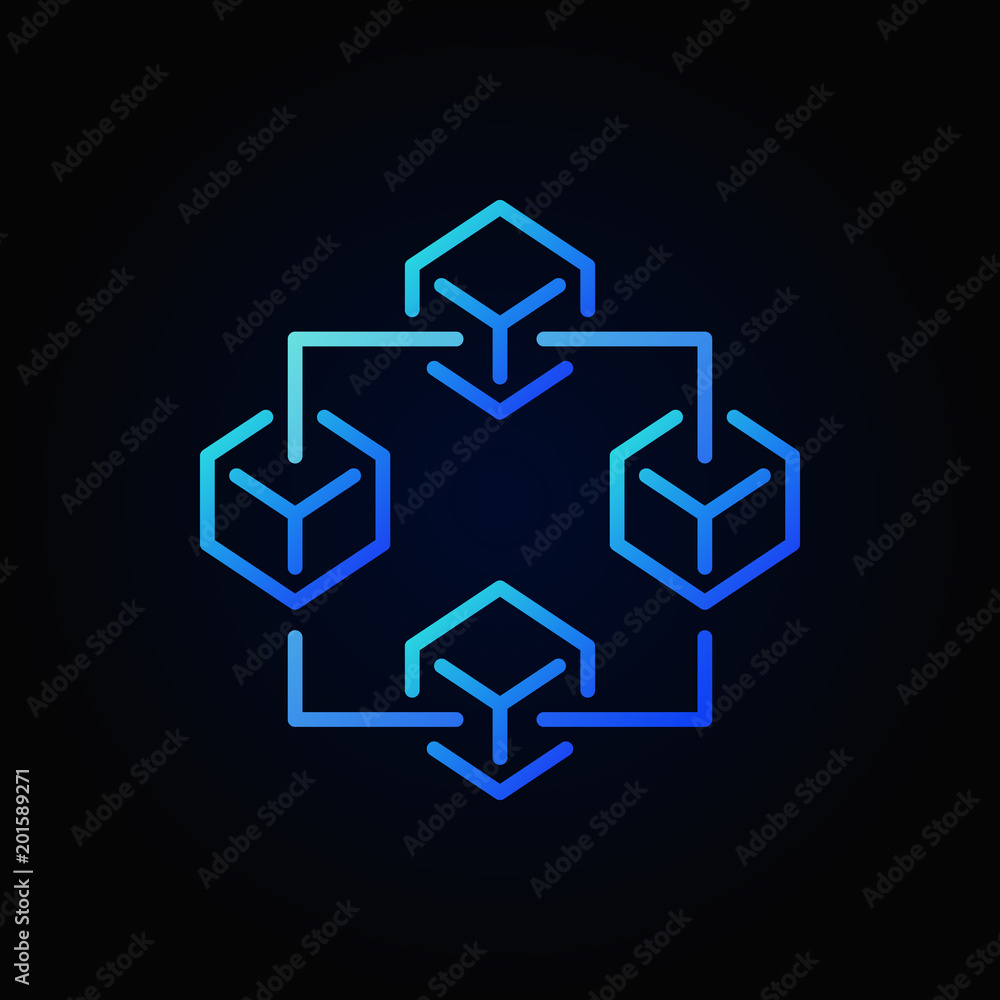 Blockchain blue vector icon. Block chain technology sign Blockchain blue vector icon. Block chain technology sign