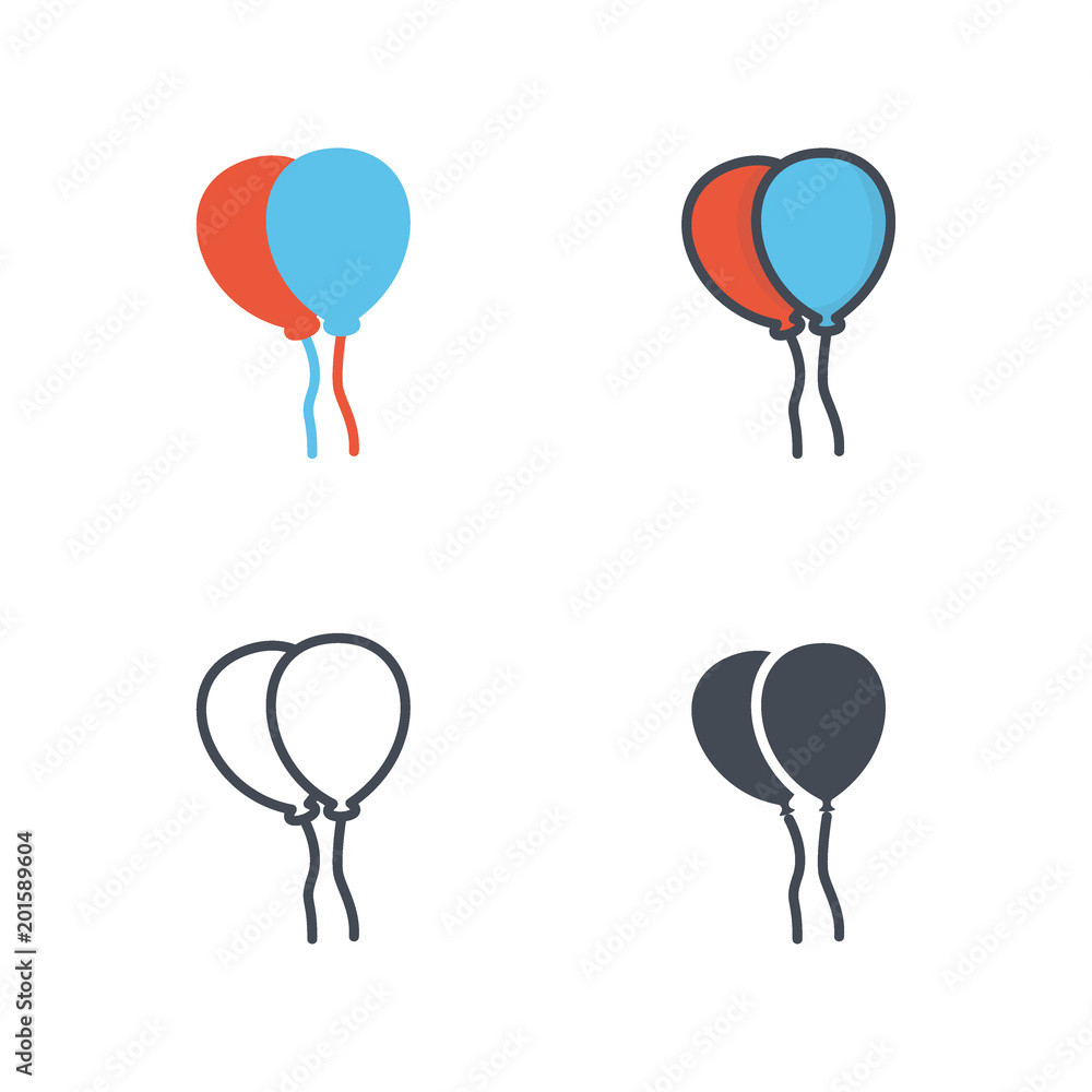 Balloons party vector icon flat silhouette colored line