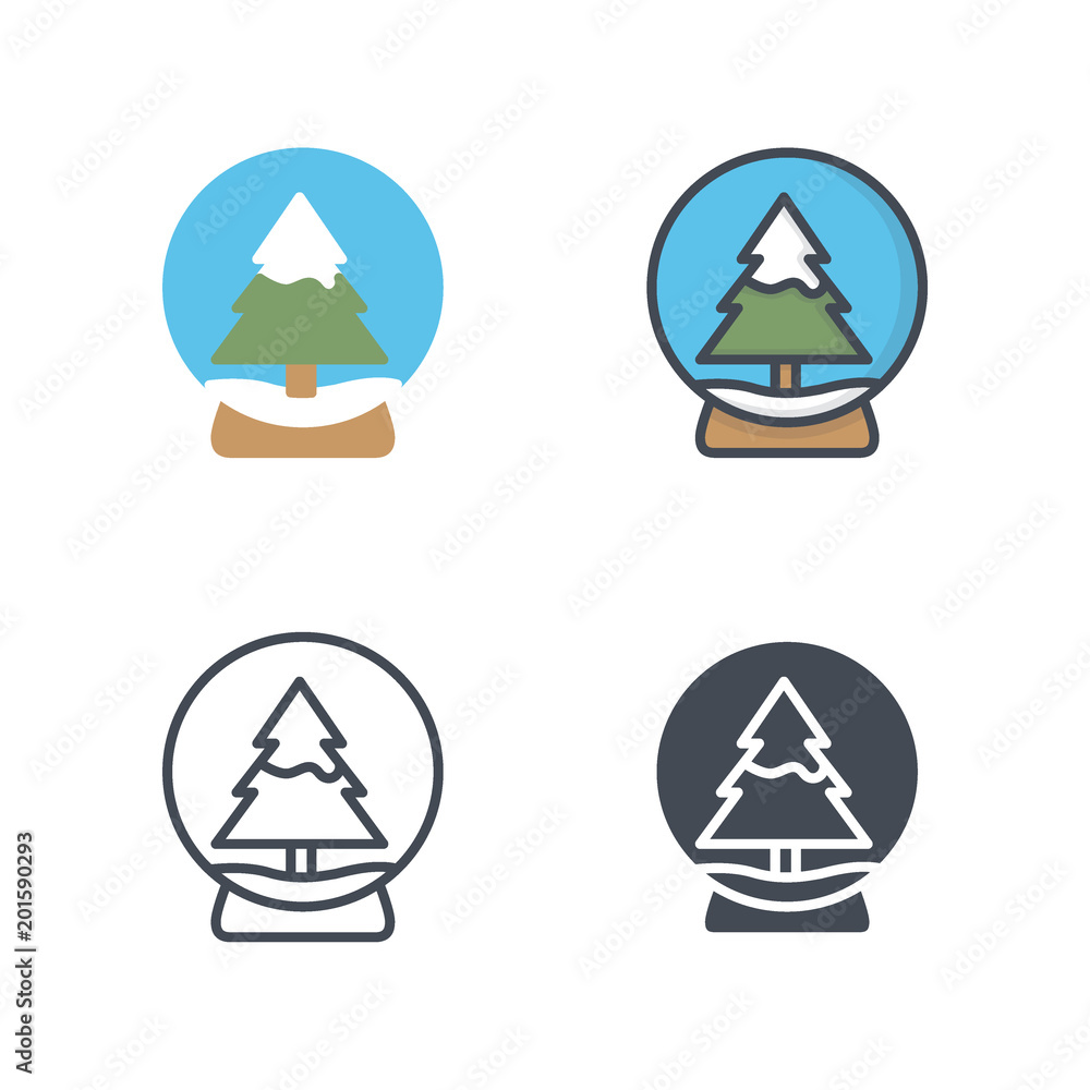 Snow globe christmas vector icon flat colored silhouette line