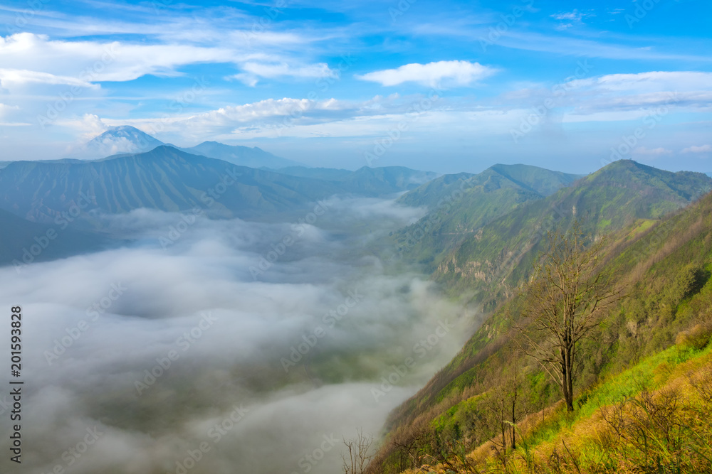 Morning Mist in the Valley between Volcanoes