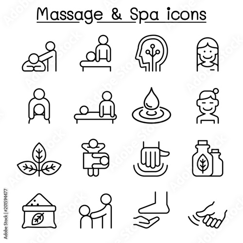 Massage & Spa icon set in thin line style