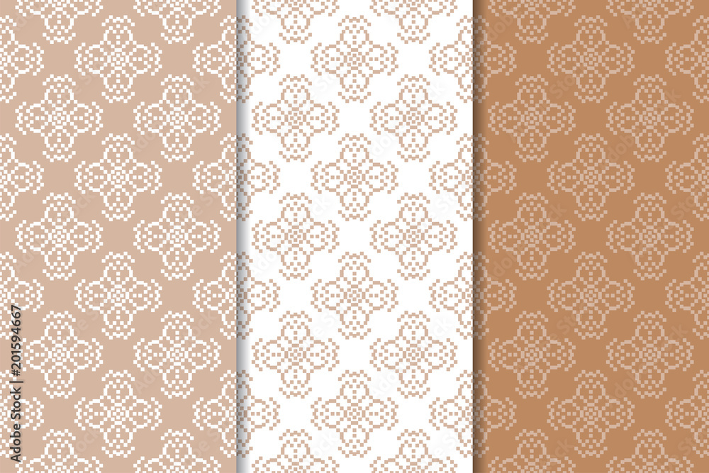 Brown floral backgrounds. Set of seamless patterns Brown floral backgrounds. Set of seamless patterns