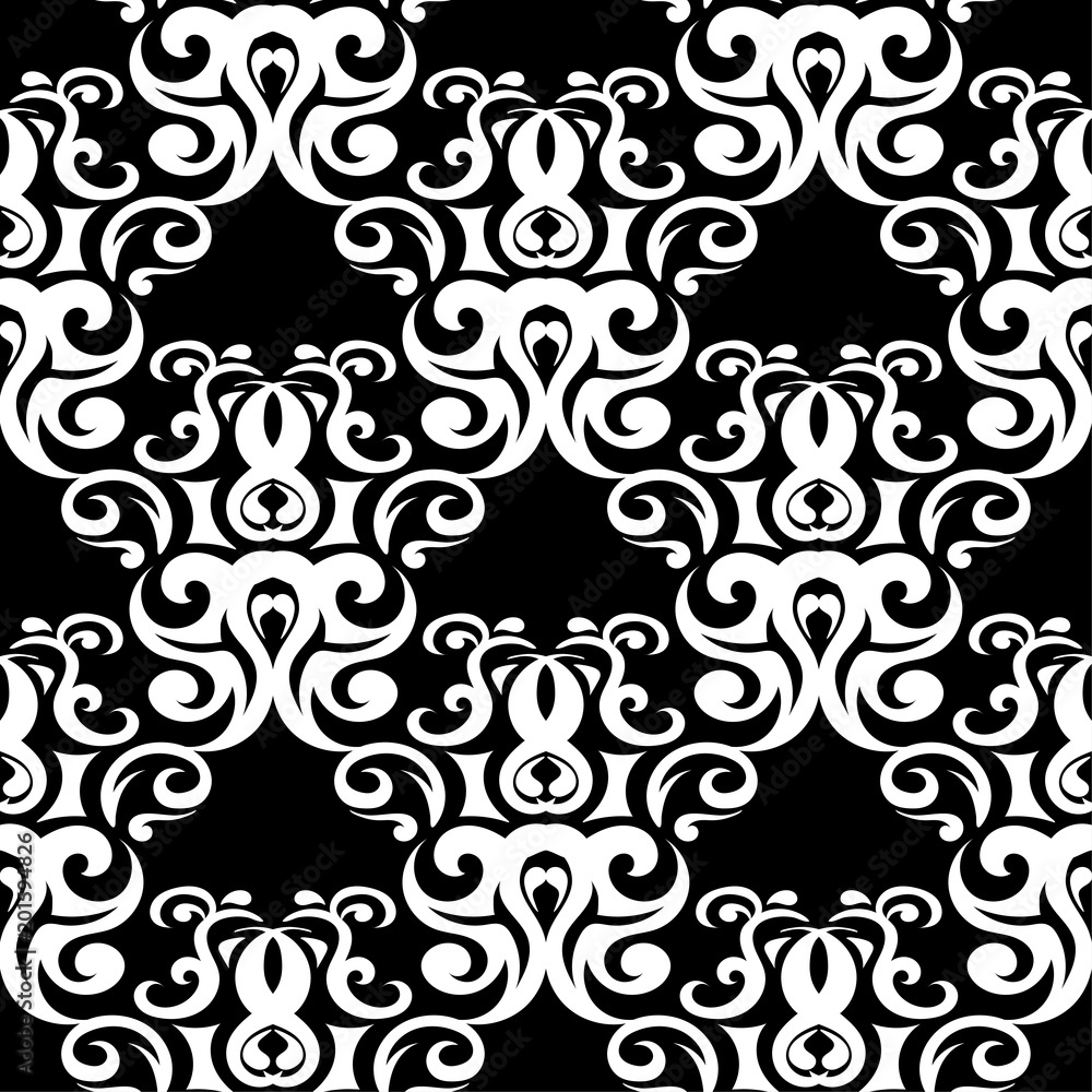 Black and white floral ornament. Seamless pattern